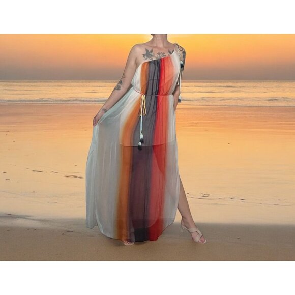 NWT Karina Grimaldi REVOLVE Brava One Shoulder Maxi Dress Sheer Multicolor M - Picture 9 of 16